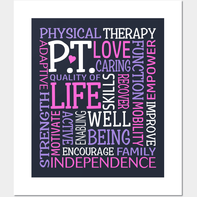 PT Physical Therapy Word Art Physical Therapist Pink Purple Wall Art by TeeCreations